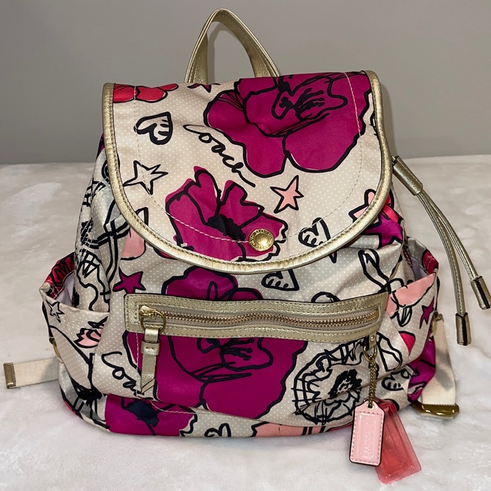 COACH Kyra Floral Poppy Print Backpack